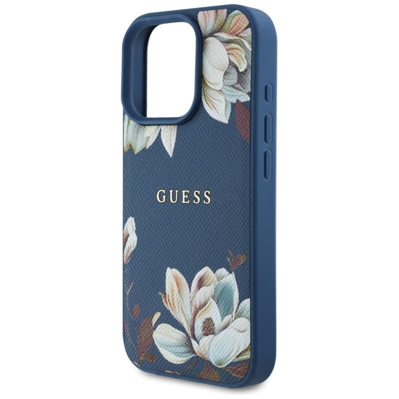 Guess Grained Printed Flower Pattern MagSafe - Case for iPhone 16 Pro (blue) 6