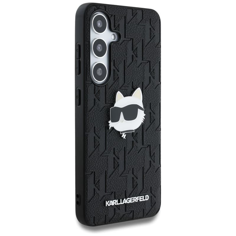 Karl Lagerfeld Leather Monogram Pin Logo Choupette Head - Case for Samsung Galaxy S25+ (Black) 4