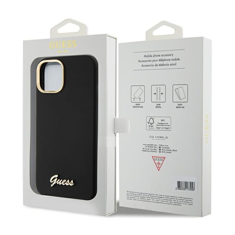 Guess Silicone Script Metal Logo & Frame - iPhone 15 Case (black) 8