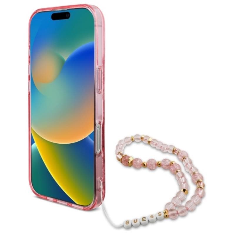 Guess IML Flowers With Pearl Strap MagSafe - Case for iPhone 16 Pro (Pink) 4