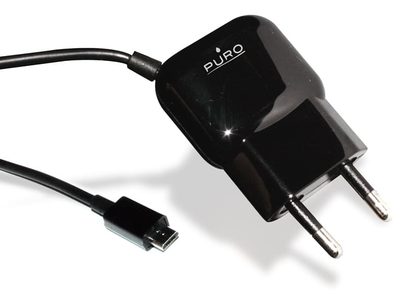 PURO Mini Travel Charger - Portable Wall Charger with Micro USB Cable (Black) 2