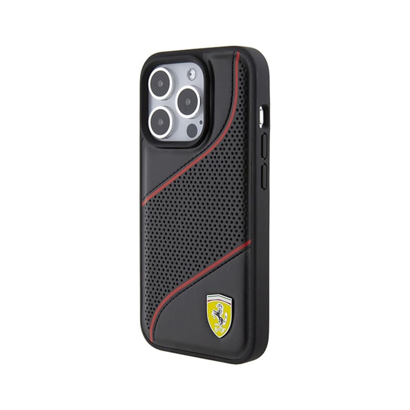 Ferrari Perforated Waves Metal Logo - iPhone 15 Pro Case (black) 2