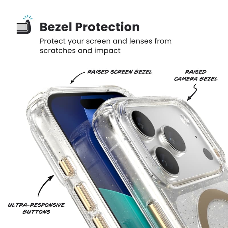 Speck Presidio Lux MagSafe - iPhone 17 Pro Case (Glitter / Gold Metallic) 4