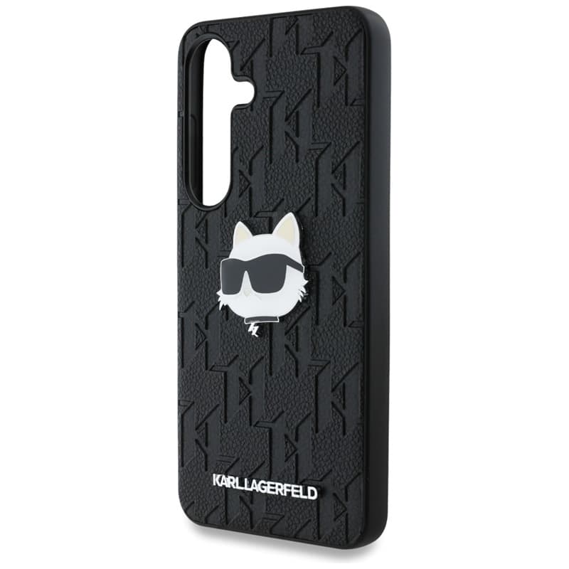 Karl Lagerfeld Leather Monogram Pin Logo Choupette Head - Case for Samsung Galaxy S25+ (Black) 6