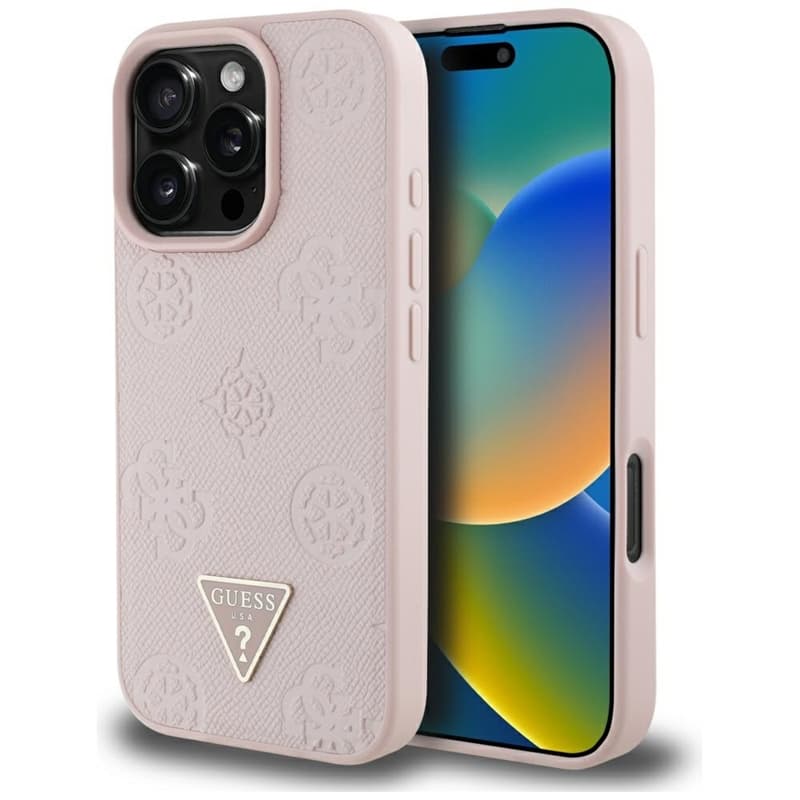 Guess Grained Hot Stamp Peony Triangle Logo MagSafe - Case for iPhone 16 Pro Max (pink)