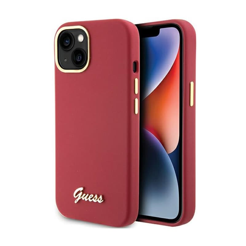 Guess Silicone Script Metal Logo & Frame - iPhone 15 Case (magenta) 1