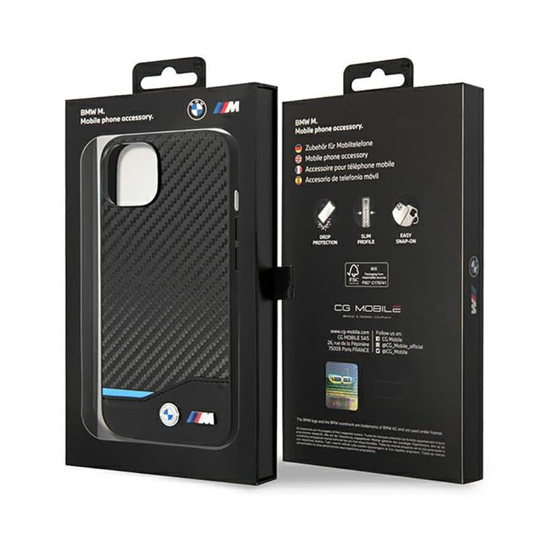 BMW Leather Carbon Blue Line - Case for iPhone 14 (Black) 8
