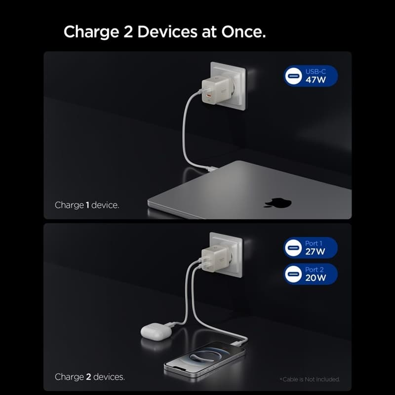 Spigen Essential EE472EU GaN - 2x USB-C PD PPS 47W Wall Charger (Natural Titanium) 3
