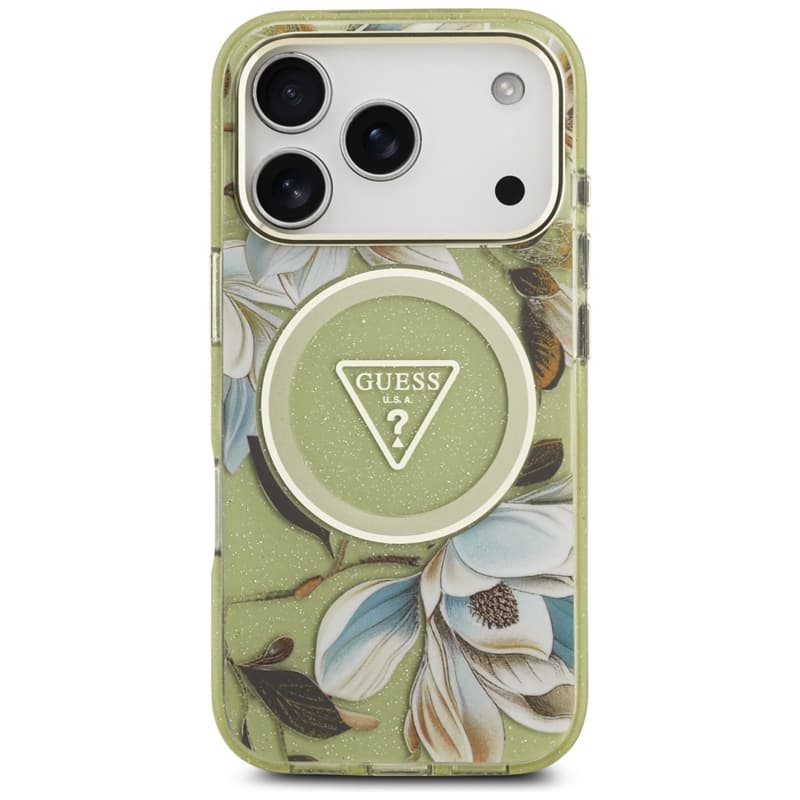 Guess IML Glitter Flowers Triangle MagSafe - Case iPhone 17 Pro (green) 3