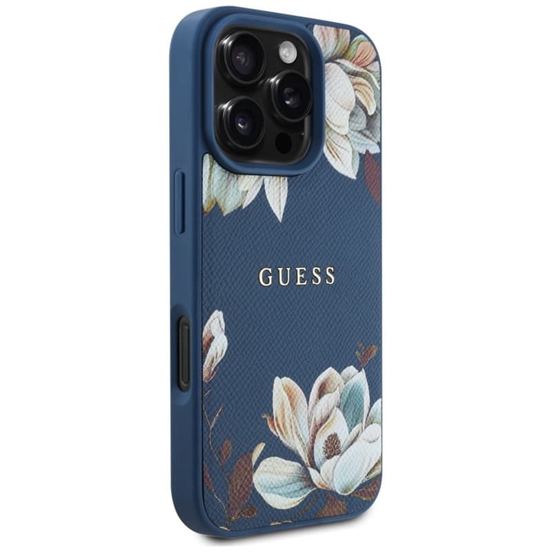 Guess Grained Printed Flower Pattern MagSafe - Case for iPhone 16 Pro (blue) 4