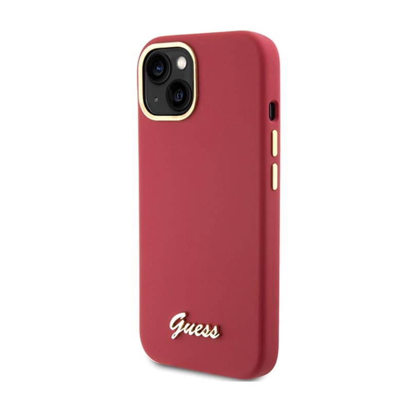 Guess Silicone Script Metal Logo & Frame - iPhone 15 Case (magenta) 2