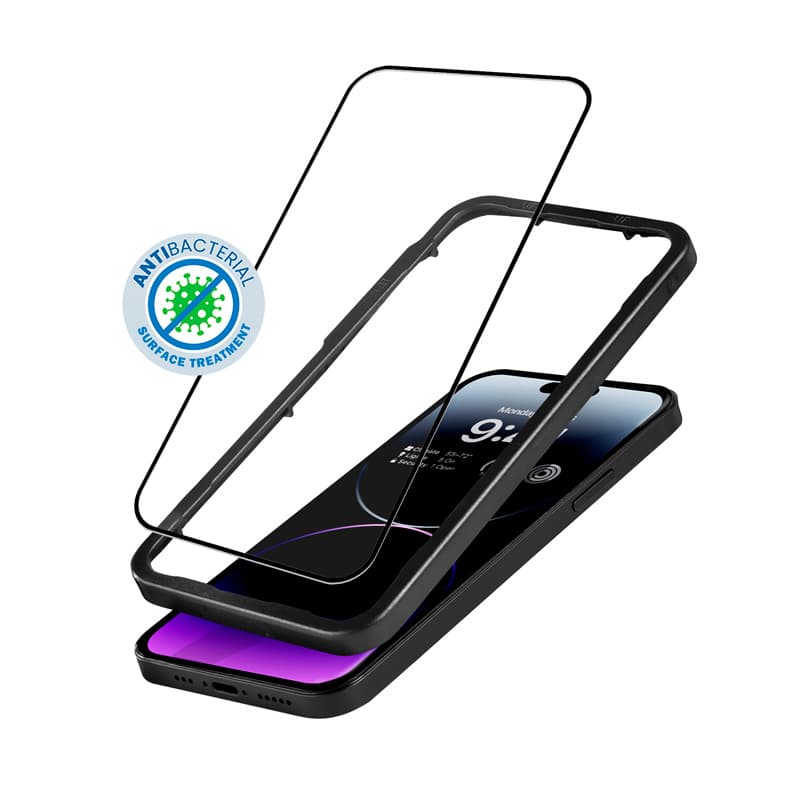 Crong Anti-Bacterial 3D Armor Glass - 9H Tempered Glass for the Full Screen iPhone 14 Pro Max + Installation Frame