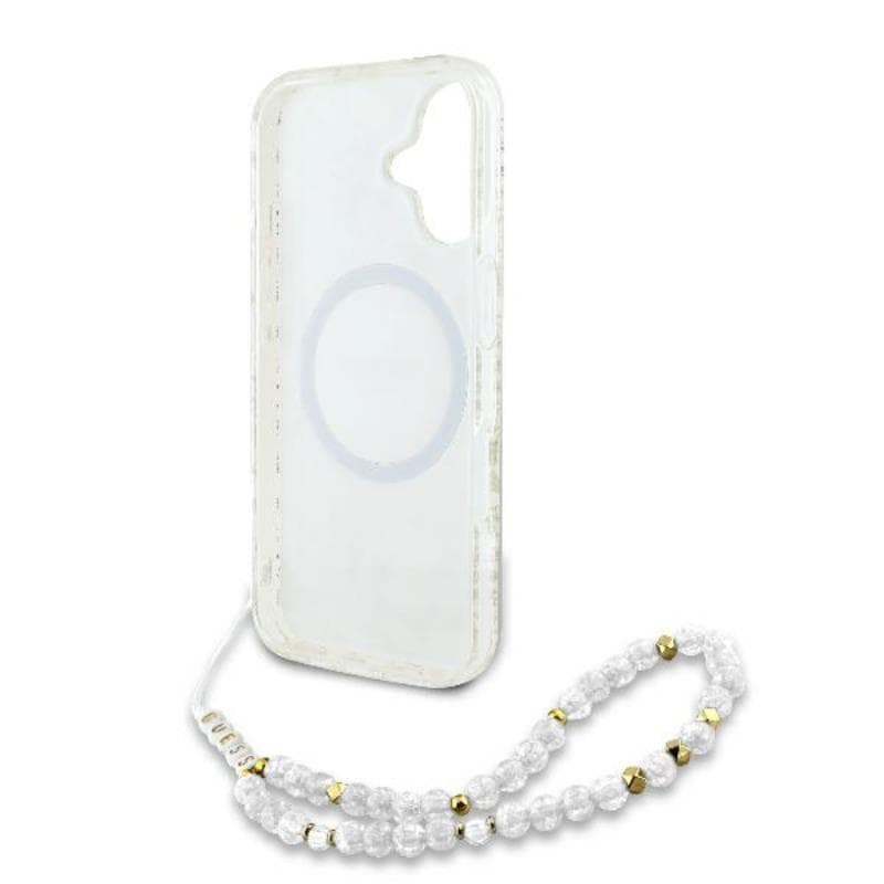 Guess IML Flowers Allover Electro With Pearl Strap MagSafe - Case for iPhone 16 (White) 6