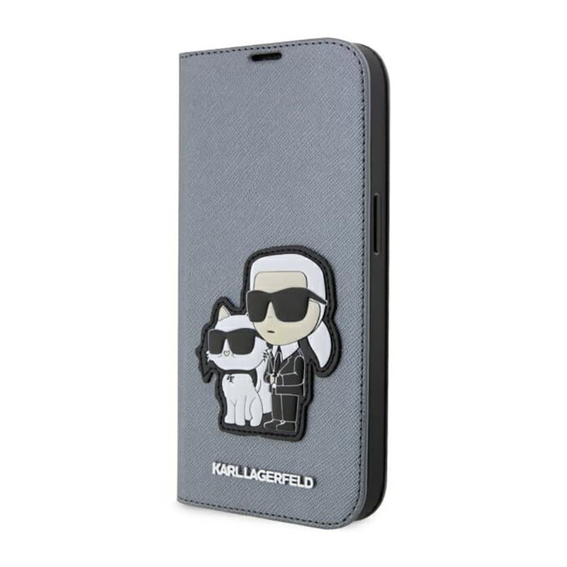 Karl Lagerfeld Booktype NFT Saffiano Karl & Choupette - Case for iPhone 14 Pro (Silver)
