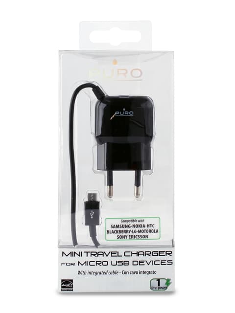 PURO Mini Travel Charger - Portable Wall Charger with Micro USB Cable (Black) 5