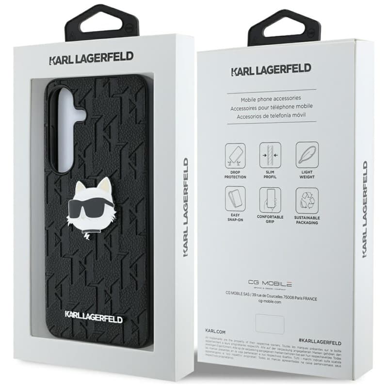 Karl Lagerfeld Leather Monogram Pin Logo Choupette Head - Case for Samsung Galaxy S25+ (Black) 8