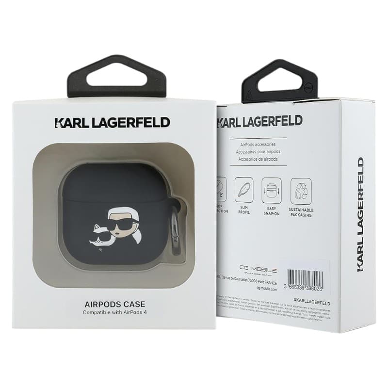 Karl Lagerfeld Silicone Karl & Choupette Head 3D - AirPods 4 Case (black) 3