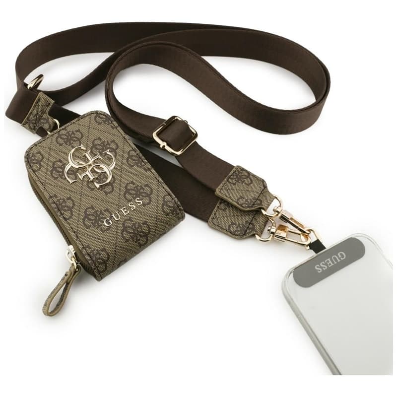 Guess 4G Metal Logo Universal Crossbody Phone Strap Small Purse - Lanyard/Shoulder Strap with Phone Wallet (Brown) 1