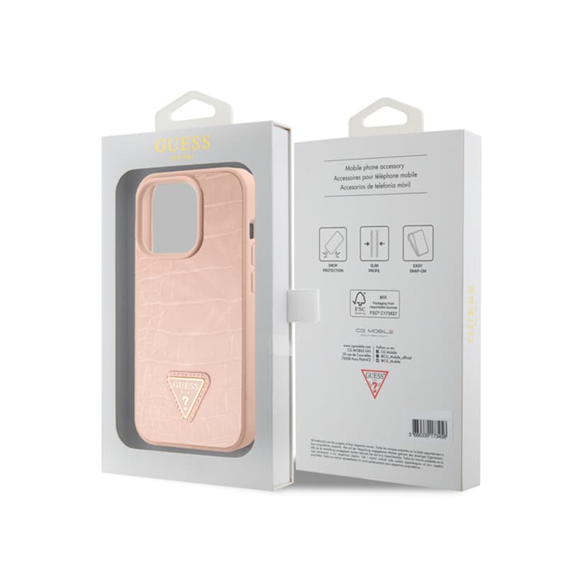 Guess Croco Triangle Metal Logo - Case for iPhone 15 Pro (Pink) 8