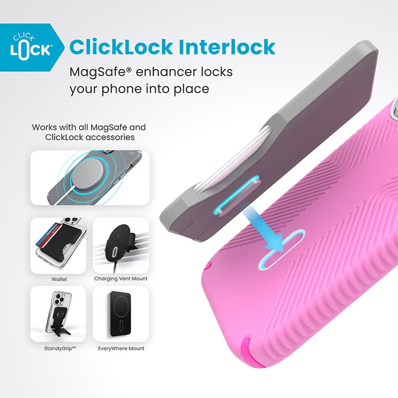 Speck Presidio2 Grip ClickLock & MagSafe - iPhone 16 Pro Case (True Pink / Shocking Pink / White) 2