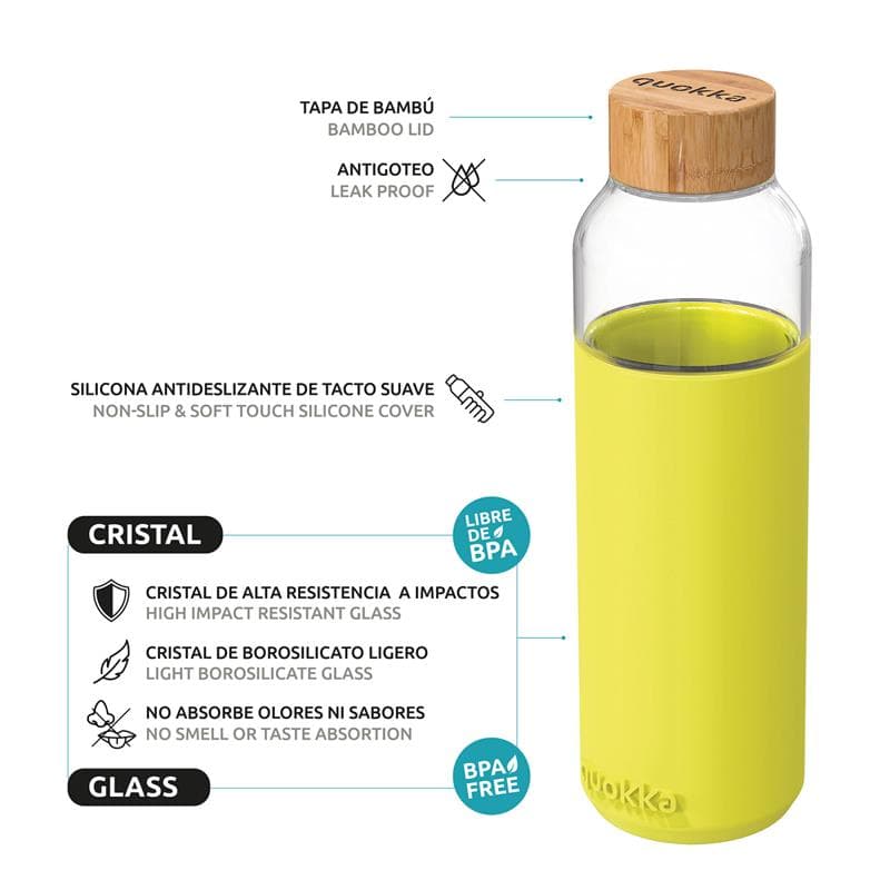Quokka Flow - Glass Water Bottle 660 ml (Neon Green) 2
