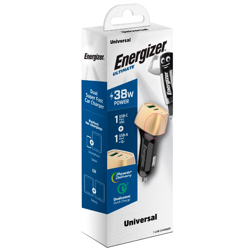 Energizer Ultimate - USB-C & USB-A 38W PD + QC3.0 car charger (Gold / Black) 4