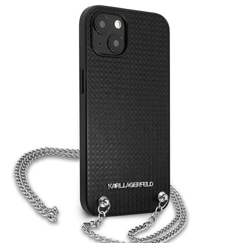 Karl Lagerfeld Leather Textured and Chain - Case for iPhone 13 (Black) 4