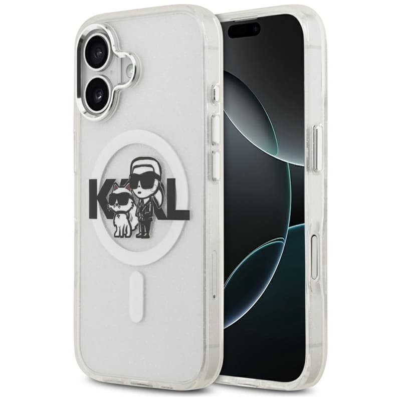 Karl Lagerfeld IML Glitter Karl & Choupette Sketch Logo MagSafe - Case for iPhone 17 (transparent)