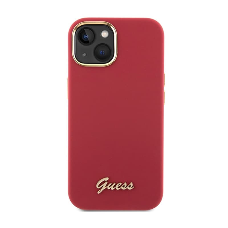 Guess Silicone Script Metal Logo & Frame - iPhone 15 Case (magenta) 3