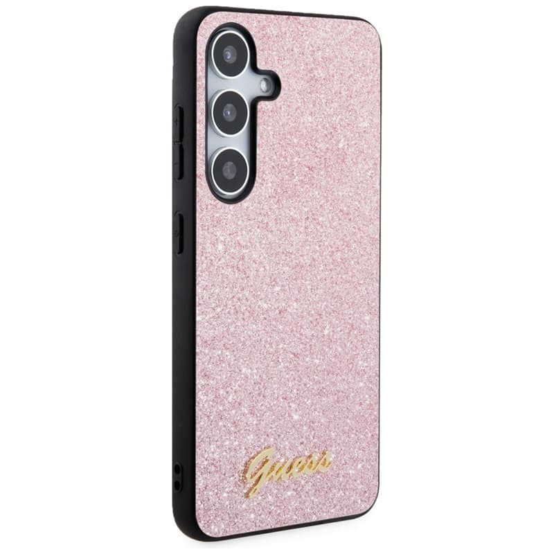 Guess Glitter Flakes Metal Logo Case - Case for Samsung Galaxy S24 (Pink) 4