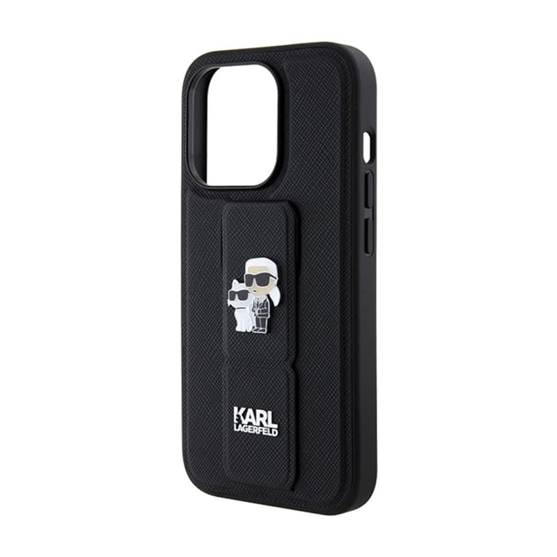 Karl Lagerfeld Gripstand Saffiano Karl & Choupette Pins - iPhone 15 Pro Case (Black) 7