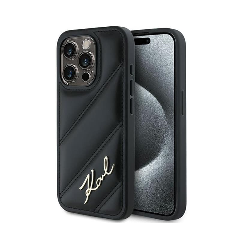Karl Lagerfeld Diagonal Quilted Script - Case for iPhone 14 Pro (Black) 1