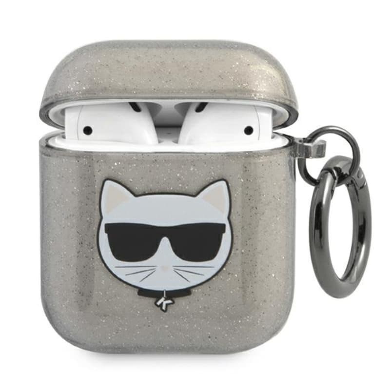 Karl Lagerfeld Choupette Head Glitter - Case for Airpods (black) 1