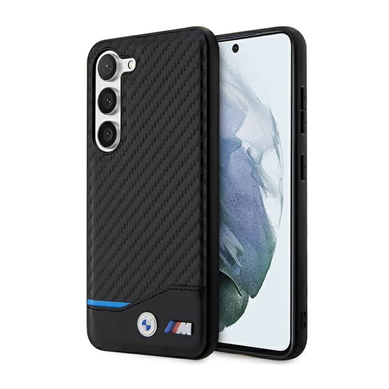 BMW Leather Carbon Blue Line - Case for Samsung Galaxy S23+ (Black) 1