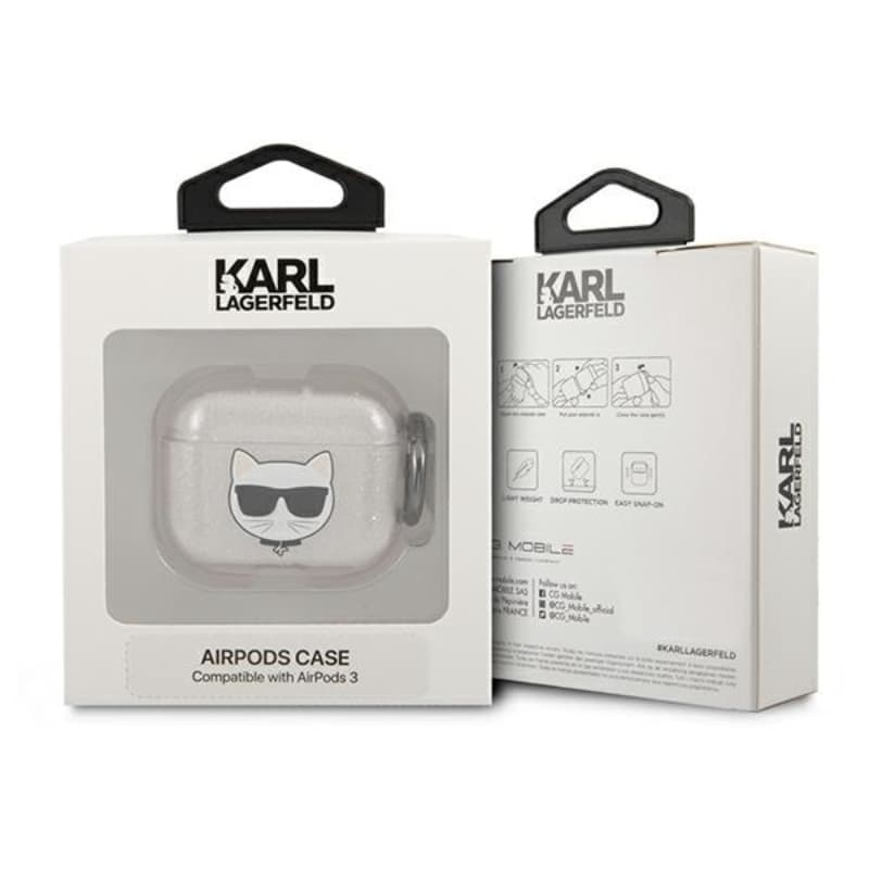 Karl Lagerfeld Choupette Head Glitter - Case for AirPods 3 (Silver) 3