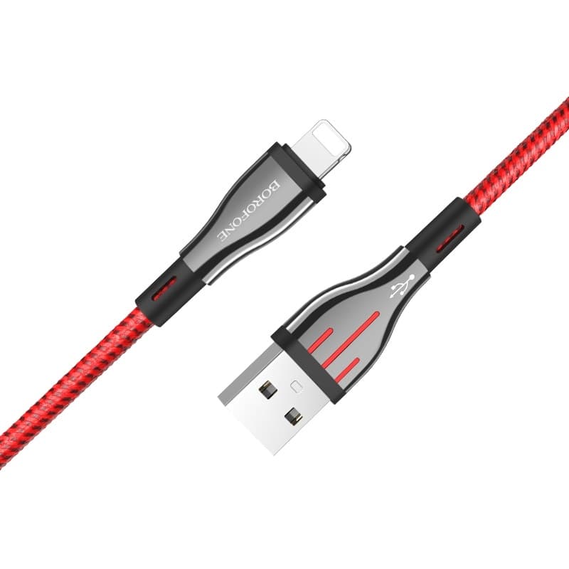 Borofone Highway - 1.2m USB to Lightning Connection Cable (Black / Red) 1