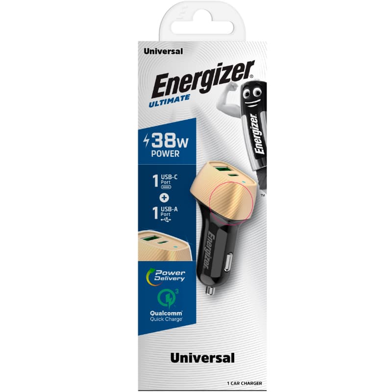Energizer Ultimate - USB-C & USB-A 38W PD + QC3.0 car charger (Gold / Black) 5