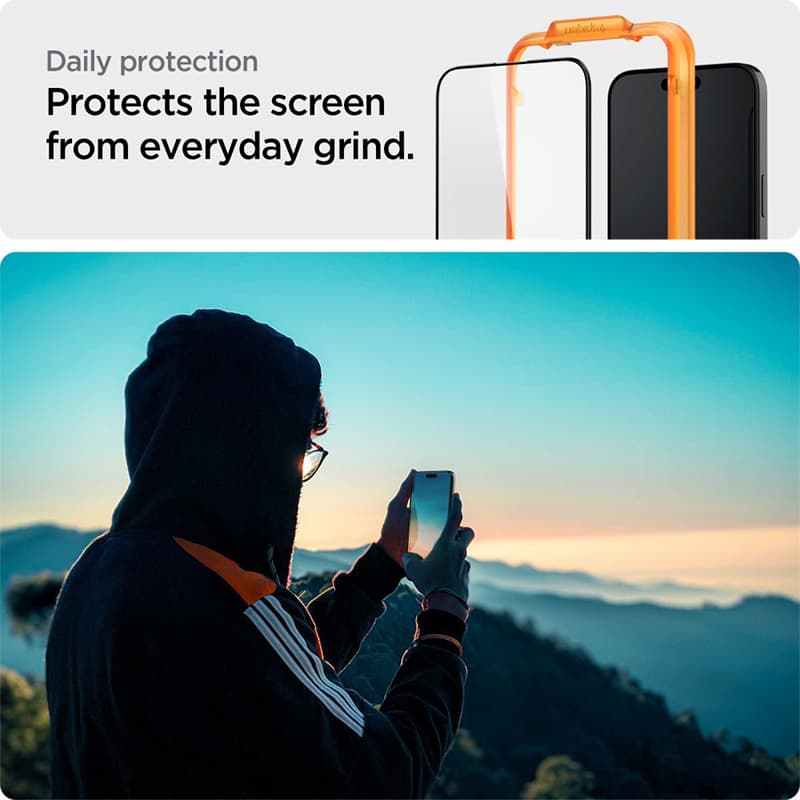 Spigen Alm Glass FC 2-Pack - Tempered Glass for iPhone 15 2pc (Black Frame) 8
