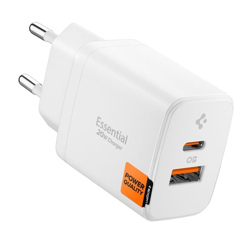 Spigen Essential EE202EU GaN Pro - USB-C + USB-A 20W Wall Charger (White) 1
