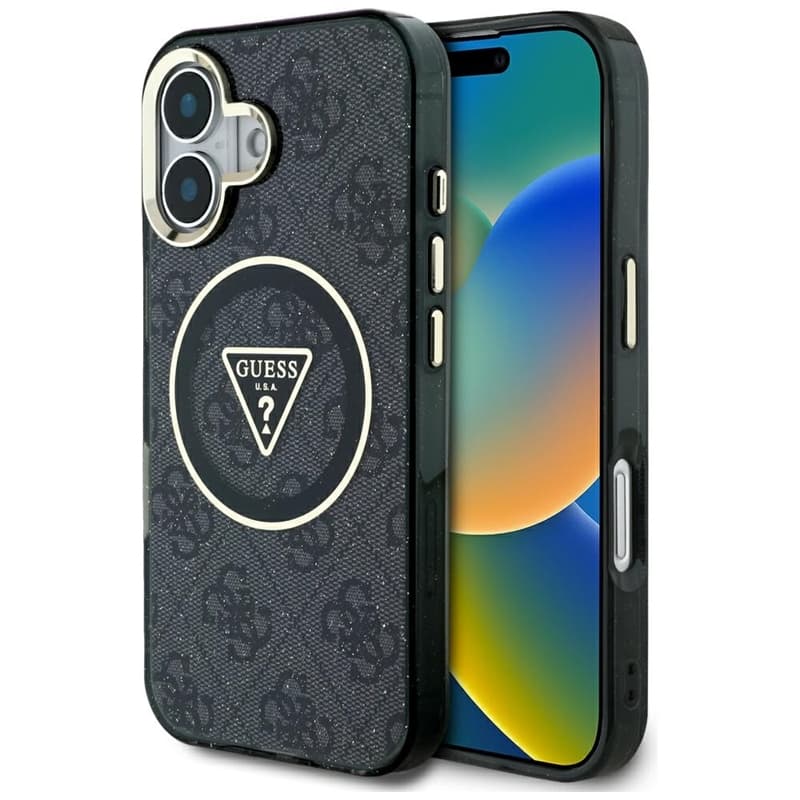 Guess IML Metal Glitter 4G Circle Triangle MagSafe - Case for iPhone 16 (black) 1