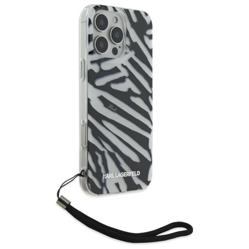 Karl Lagerfeld IML Zebra Pattern & Cord - Case for iPhone 16 Pro (black) 3