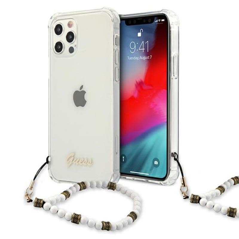 Guess White Pearl Strap - Case iPhone 12 / iPhone 12 Pro (Clear) 1