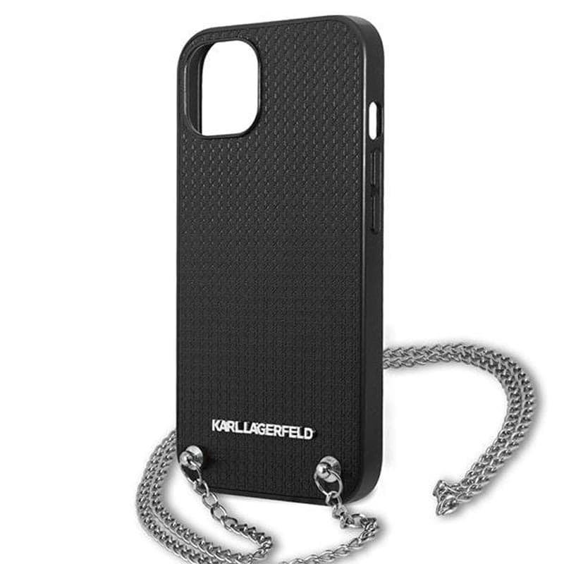 Karl Lagerfeld Leather Textured and Chain - Case for iPhone 13 (Black) 6