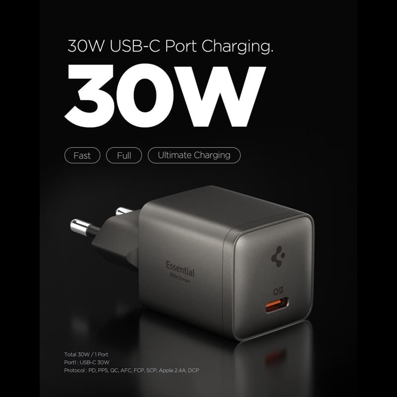 Spigen Essential EE301EU GaN - USB-C PD PPS 30W Wall Charger (Gunmetal) 2