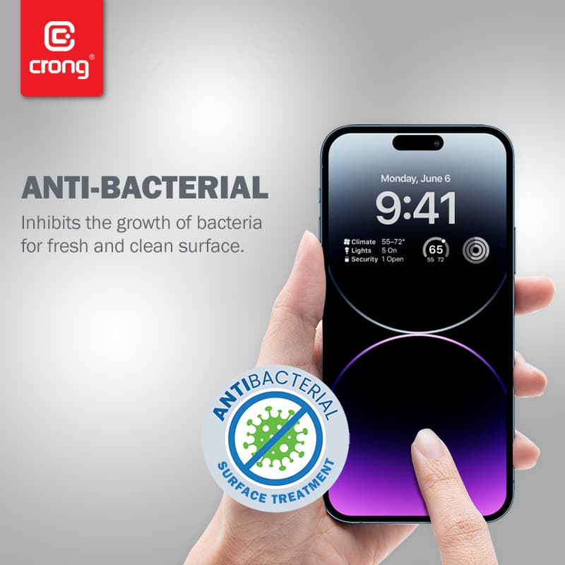 Crong Anti-Bacterial 3D Armor Glass - 9H Tempered Glass for the Full Screen iPhone 14 Pro Max + Installation Frame 5
