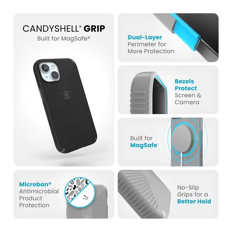 Speck Candyshell Grip MagSafe - iPhone 17e / 16e / 15 / 14 / 13 Case (Black / Slate Gray) 5