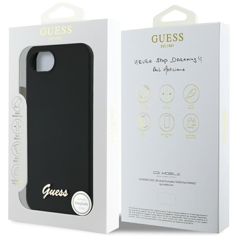Guess Silicone Script Metal Logo MagSafe - Case for iPhone 16e (black) 8