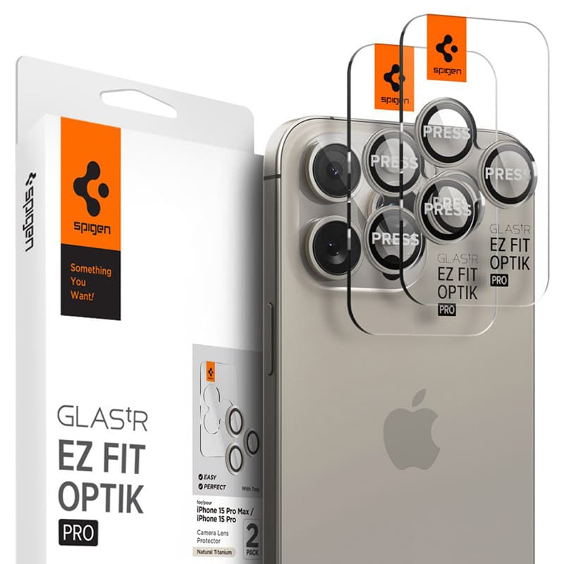 Spigen Optik Pro GLAS.TR EZ Fit Camera Protector 2-Pack - Lens protection glass for iPhone 17 Pro / 17 Pro Max / iPhone 15 Pro / 15 Pro Max / iPhone 14 Pro / 14