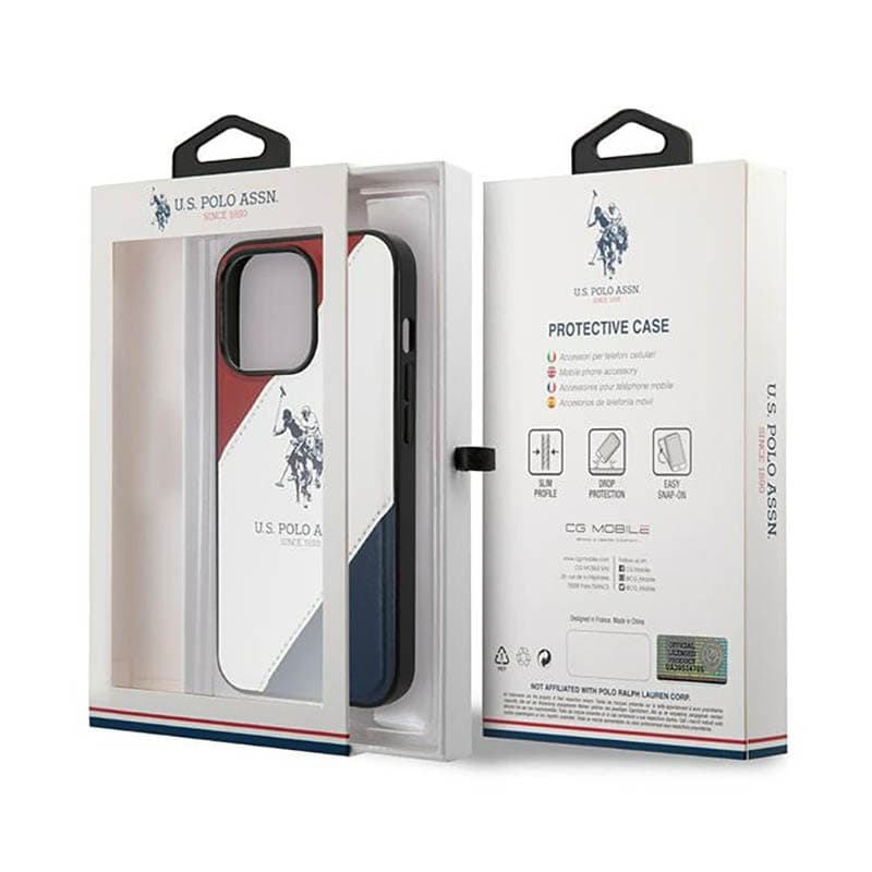 US Polo Assn Tricolor Embossed - Case for iPhone 14 Pro (White) 8