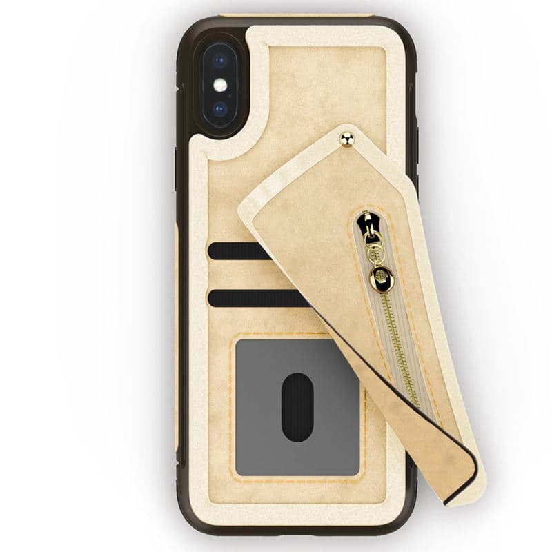 Zizo Nebula Wallet Case - Wallet Back and Zipper Pouch with Tempered Glass Screen Protector for iPhone X (Tan/Brown) 2